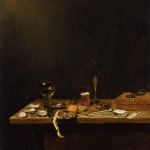 <b>Jan van de Velde III</b> (Dutch, 1620 – 1662); <i>Still Life</i>, 1654; Oil on wood panel; 13 7/8 x 11 ¾ inches; gift of Mr. Jacob Polak; 68.6; © University of New Mexico Art Museum; Photo by Damian Andrus