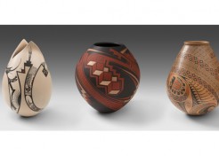 From Left to Right: Lydia Quezada, 1999, 14 × 10 × 10 inches, Anonymous loan, Juan Quezada, 2009, 12 × 8 × 8 inches, Collection of Ron and Ricki Bybee, Oscar Rodríguez, 1999, 12 × 9 × 9 inches, Anonymous Loan